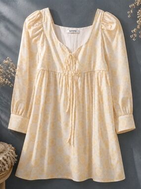 Glamorous Sunflower Gingham Babydoll Mini Dress Puff Sleeve Cottagecore US 10